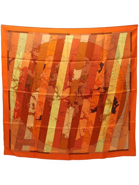 hermes le monde est vaste orange chiffon|Authentic Hermes Silk Scarf Le Monde Est Vaste Diatkine 90 cm.